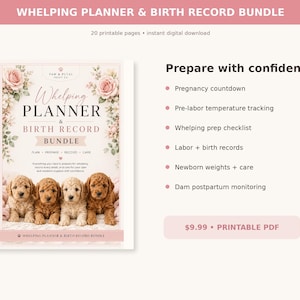 Dog Whelping Planner & Birth Record Bundle | Puppy Care Tracker (Digital Download)