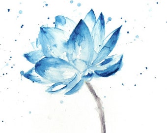 Lotus Print, Lotus Painting, Lotus Flower Wall Art, Lotus Watercolor, Blue Lotus, Watercolor Lotus, Lotus Wall Art, Watercolor Flowers