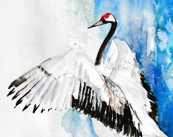 Bird Watercolor Painting, Bird Art Print, Bird Artwork, Bird Lover Gift, Bird Prints, Bird Painting, Bird Water Color Painting - Crane