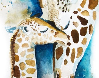 Animal Watercolor Painting, Animal Art Print, Giraffe Watercolor, Baby Giraffe Print, Watercolor Giraffe, Giraffe Art Work, Giraffe Nursery