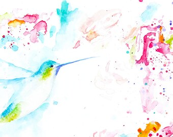 Bird Watercolor Painting, Bird Art Print, Bird Artwork, Bird Lover Gift, Bird Prints, Bird Painting, Bird Water Color Painting - Hummingbird