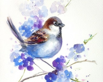 Bird Watercolor Painting, Sparrow Watercolor Art, Sparrow Art, Sparrow Wall Art, Sparrow Painting, Sparrow Watercolor, House Sparrow