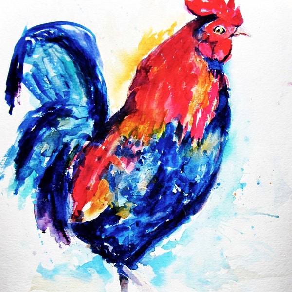 Rooster - Chicken - Original Watercolor - Illustration - Painting - Bird Art - Animal Art - Wildlife- Farm Animal - Home Decor