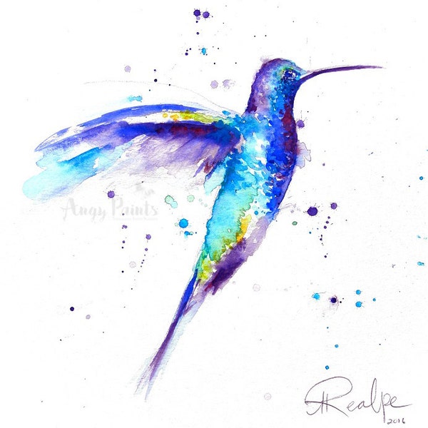 Bird Watercolor Painting, Bird Art Print, Bird Artwork, Bird Lover Gift, Bird Prints, Bird Painting, Bird Water Color Painting - Hummingbird