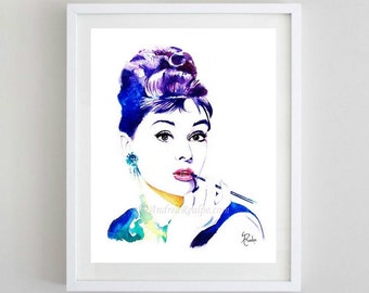 Audrey Hepburn Wall Art Prints, Audrey Hepburn Poster Print, Audrey Hepburn Art, Audrey Hepburn Watercolor Painting, Celebrity Portraits