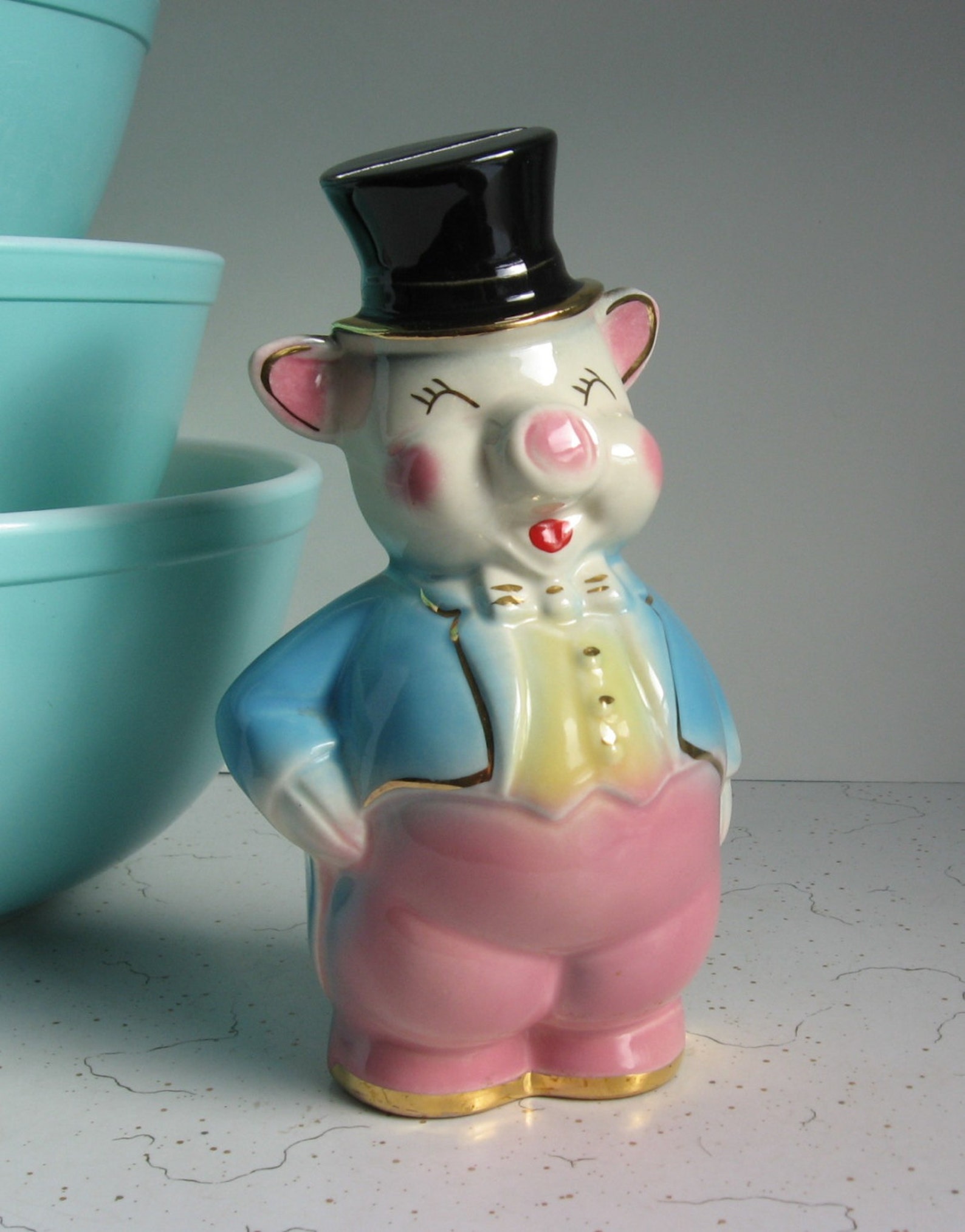 Vintage Ceramic Piggy Bank Pig in Top Hat and Tails Pink Etsy