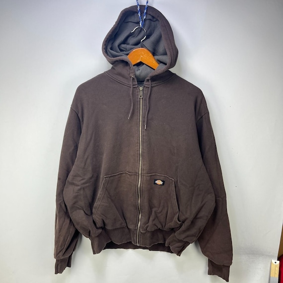 Dickies, Vintage Dickies Brown Thermal Lined Zip Work Hoodie XL