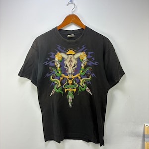 Vintage 90er Jahre Liquid Blue Schlangen-Drachen-Totenkopf-Shirt Größe L, verwaschen