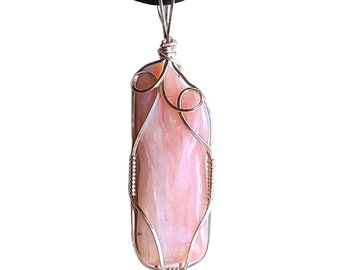 Wire Wrapped Pink Opal Pendant in Sterling Silver