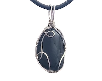 Wire Wrapped Black Tourmaline Pendant in Sterling Silver