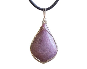 Wire Wrapped Lepidolite Pendant in Sterling Silver