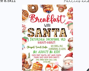 Breakfast with Santa Template School Fundraiser Community Fundraiser Flyer Breakfast with Santa Flyer Christmas Santa Flyer Santa Breakfast