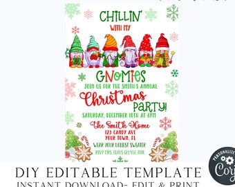 Gnome Christmas Party Invitation Chillin with My Gnomies Invite Holiday Party Invite Friend Christmas Party Template Download Printable