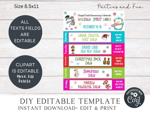 Christmas School Spirit Week Itinerary Schedule Christmas Event Flyer  Christmas Calendar School Pto Pta Elementary Holiday Planner - Etsy
