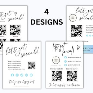 Social Media Sign Template QR Code Sign Editable Small Business Sign Printable Instagram Facebook Follow Us Sign Leave us a Review Sign 画像 3