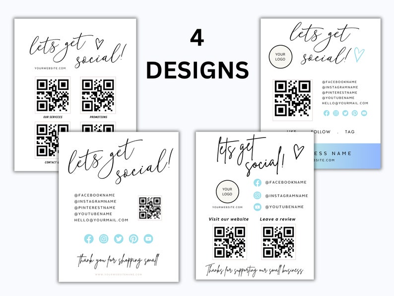 Social Media Sign Template QR Code Sign Editable Small Business Sign Printable Instagram Facebook Follow Us Sign Leave us a Review Sign 画像 3