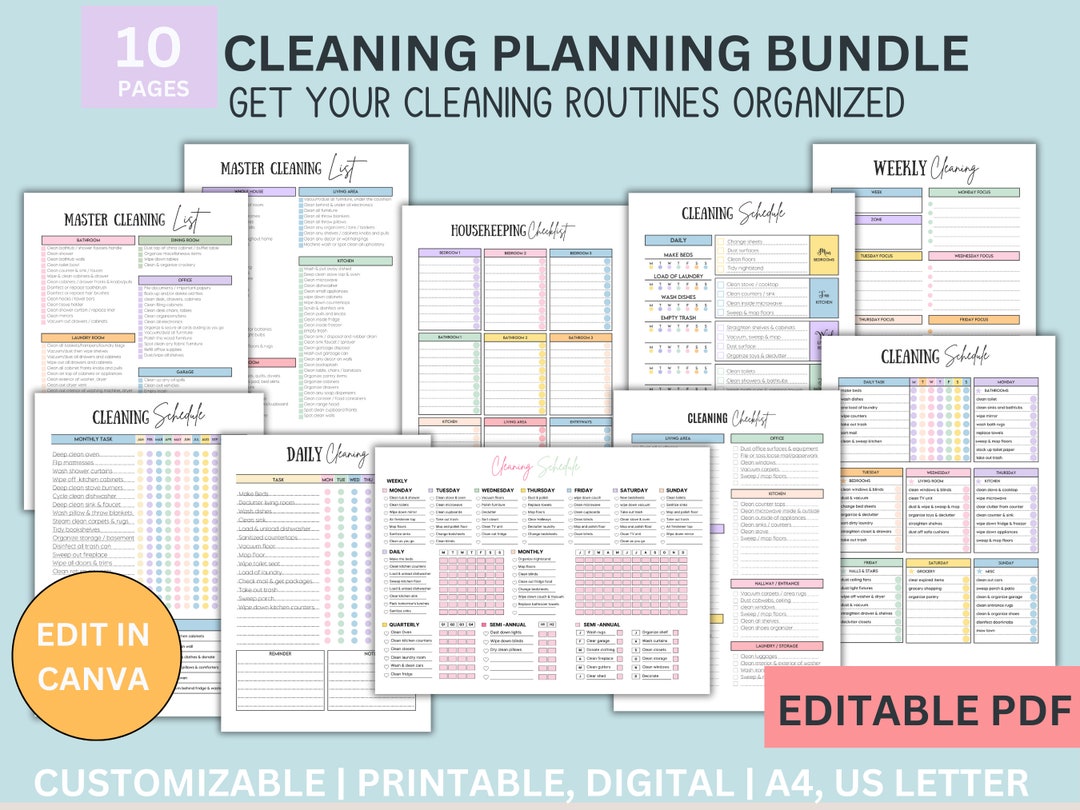 EDITABLE Cleaning Schedule Bundle Printable Weekly Monthly Yearly ...