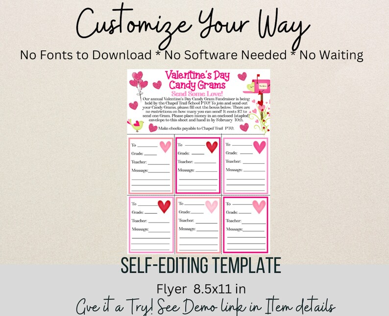 Valentine Candy Gram Printable Flyer PTA PTO Valentine's - Etsy