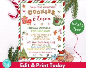 Editable Cookies and Cocoa Invitation, Hot Cocoa School Flyer Invite, Hot Chocolate Christmas Template, Download, Holiday Invitation Flyer