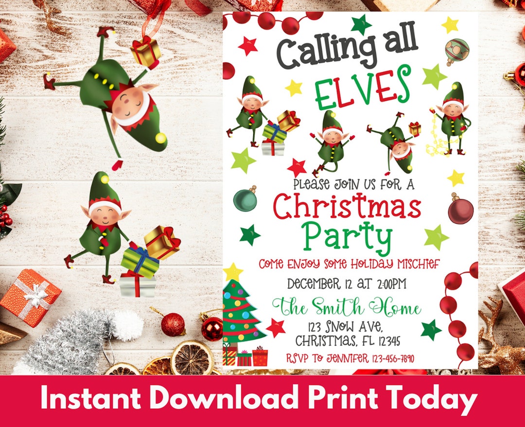 Elf Christmas Party Invitation Elves Party EDITABLE Template - Etsy