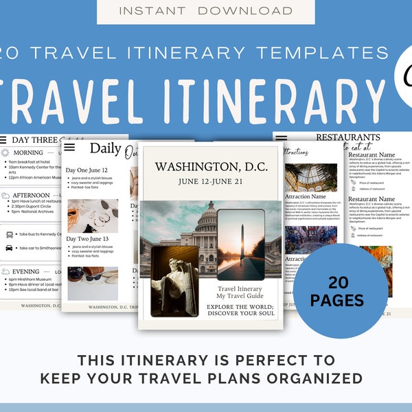 Editable Washington DC Travel Itinerary Template Washington DC  Trip Printable Planner US Travel Guide Travel Agent Honeymoon Vacation