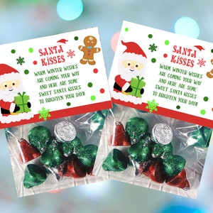 Santa Kisses Bolsas de regalo Niños Etiquetas de regalo de Navidad Tratar Topper Etiquetas de Navidad Bolsa de regalo de Navidad Topper Etiquetas de Navidad Etiqueta de pan de jengibre