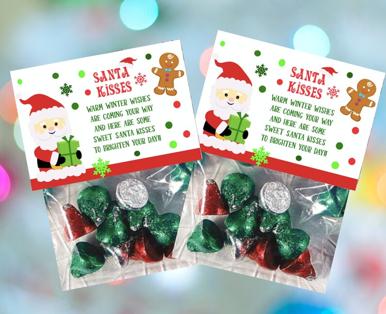 Santa Kisses Treat Bags Children Christmas Gift Tags Treat Topper Christmas Tags Christmas Gift Bag Topper Christmas Tags Gingerbread Tag image 1