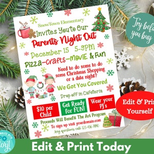 Christmas Community Flyer Christmas Parents Night Out Flyer School Church Flyer Poster Shopping Flyer Community Event Pto Craft Day Party image 1