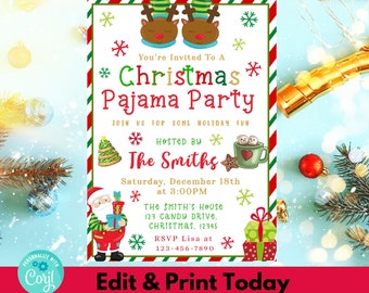 Holiday Pajama Party Invitation Christmas Pajama Party Christmas Party Holiday Pajamas Party Xmas PJ Invite Kids Christmas Editable Invite