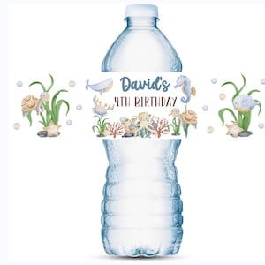 Étiquettes modifiables pour bouteille d'eau sous la mer Anniversaire nautique de garçon Étiquette imprimable d'anniversaire de bouteille d'eau de garçon Étiquette imprimable de fête à thème d'océan