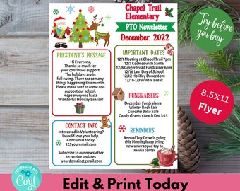 December Newsletter Editable Flyer Template, School Newsletter, Classroom Printable Handout, Instant Download, November Upcoming Events