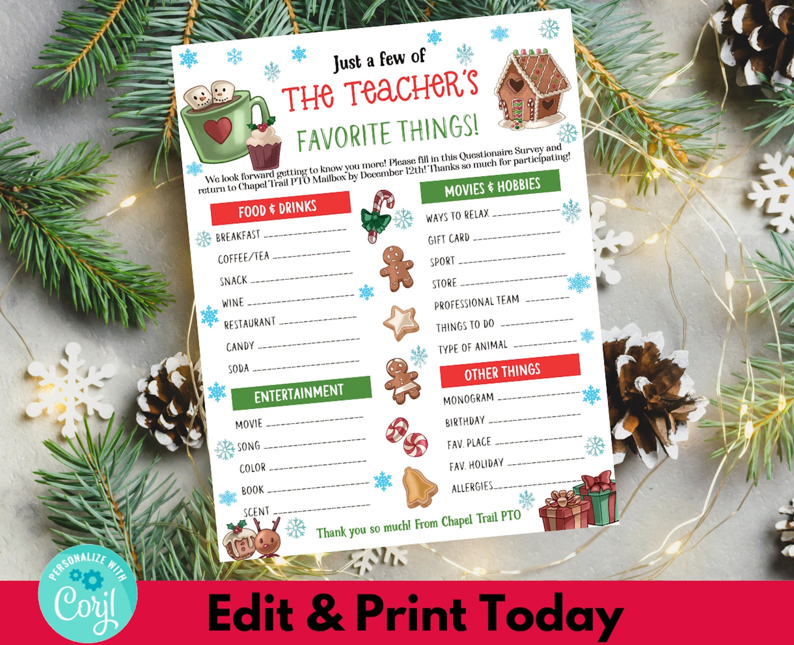 Editable Teacher Holiday Wish List Christmas Teacher Etsy