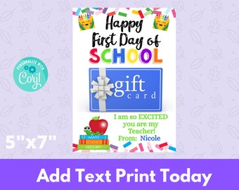 Teacher Gift Tag EDITABLE First day of School Teacher Gift Card Back to School Teacher First Day Gift Card HIP HIP Hooray It's the First Day