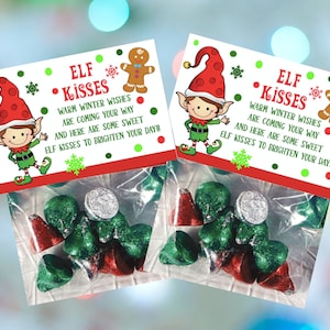 Elf Kisses Treat Bags Treat Topper Christmas Gift Tags Christmas Treat Bag Topper Gift Bag Topper Christmas Tags Gingerbread Tag