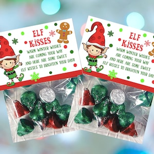 Bisous elfes Sacs à friandises pour décoration de Noël Étiquettes de cadeau de Noël Décoration de sac de friandises de Noël Décoration de sac cadeau Étiquettes de Noël Étiquette en pain d'épice