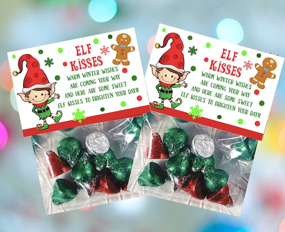 Elf Kisses Treat Bags Treat Topper Christmas Gift Tags