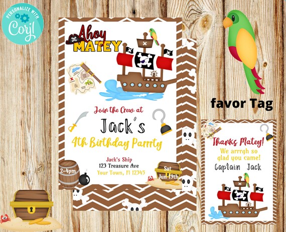 Pirate Birthday Party Invitation Pirate Thank You Tags Pirate Ship Birthday Invitation Skull Pirate Tags Pirate Skull Ship Tag Printable Il_570xn