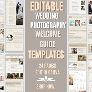 Wedding Photography Welcome Guide Pricing Guide Template Photographers Client guide Canva Template Wedding Photography Pricing List|