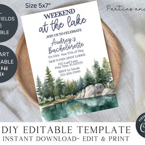 Lake Bachelorette Party Invitation Lake House Invitation Itinerary Lake Weekend Invite Editable Template Lake Hens Party Bridal Shower image 2