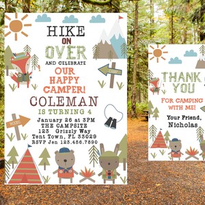 Editable Camping Birthday Party Invitation Camping Outdoor Invitation Camping Thank You tag Camper Theme Party Invitation Boy Birthday Party
