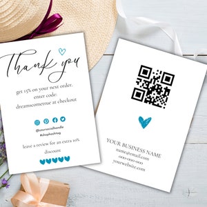 Tarjeta de agradecimiento empresarial editable, moderno imprimible gracias por su tarjeta de compra, tarjeta de inserción de paquete para pequeñas empresas, personalizable