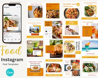 Food Instagram Posts Healthy Eating Recipe Branding Dietician Instagram Template Foodie Blogger Canva Template Social Media Marketing