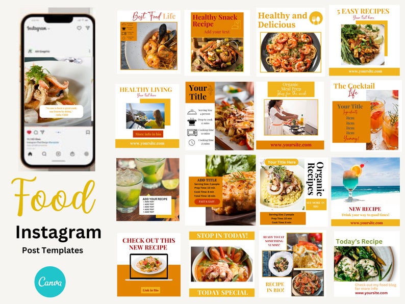 Food Instagram Posts Healthy Eating Recipe Branding Dietician Instagram Template Foodie Blogger Canva Template Social Media Marketing image 1