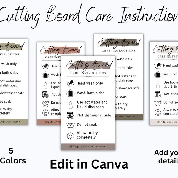 Ready To Print Cutting Board Care Card Template Printable Cutting Board Care Instructions Customizable Cutting Board Instructions Guide