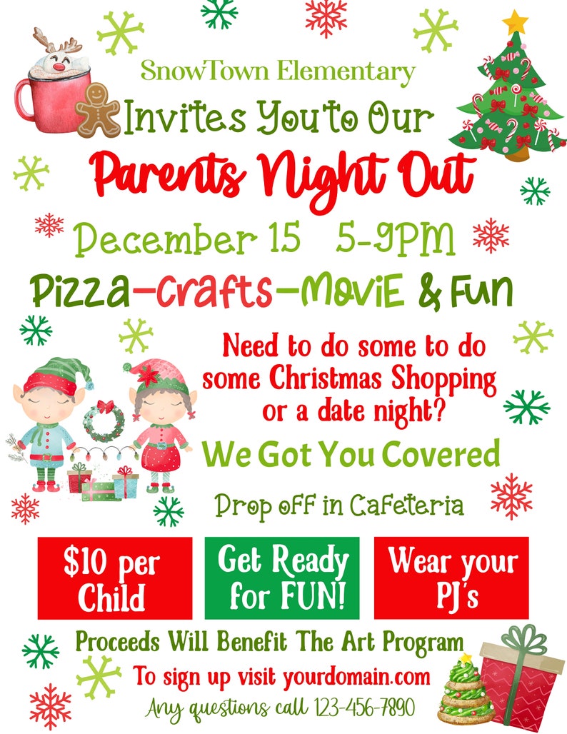 Christmas Community Flyer Christmas Parents Night Out Flyer School Church Flyer Poster Shopping Flyer Community Event Pto Craft Day Party image 2