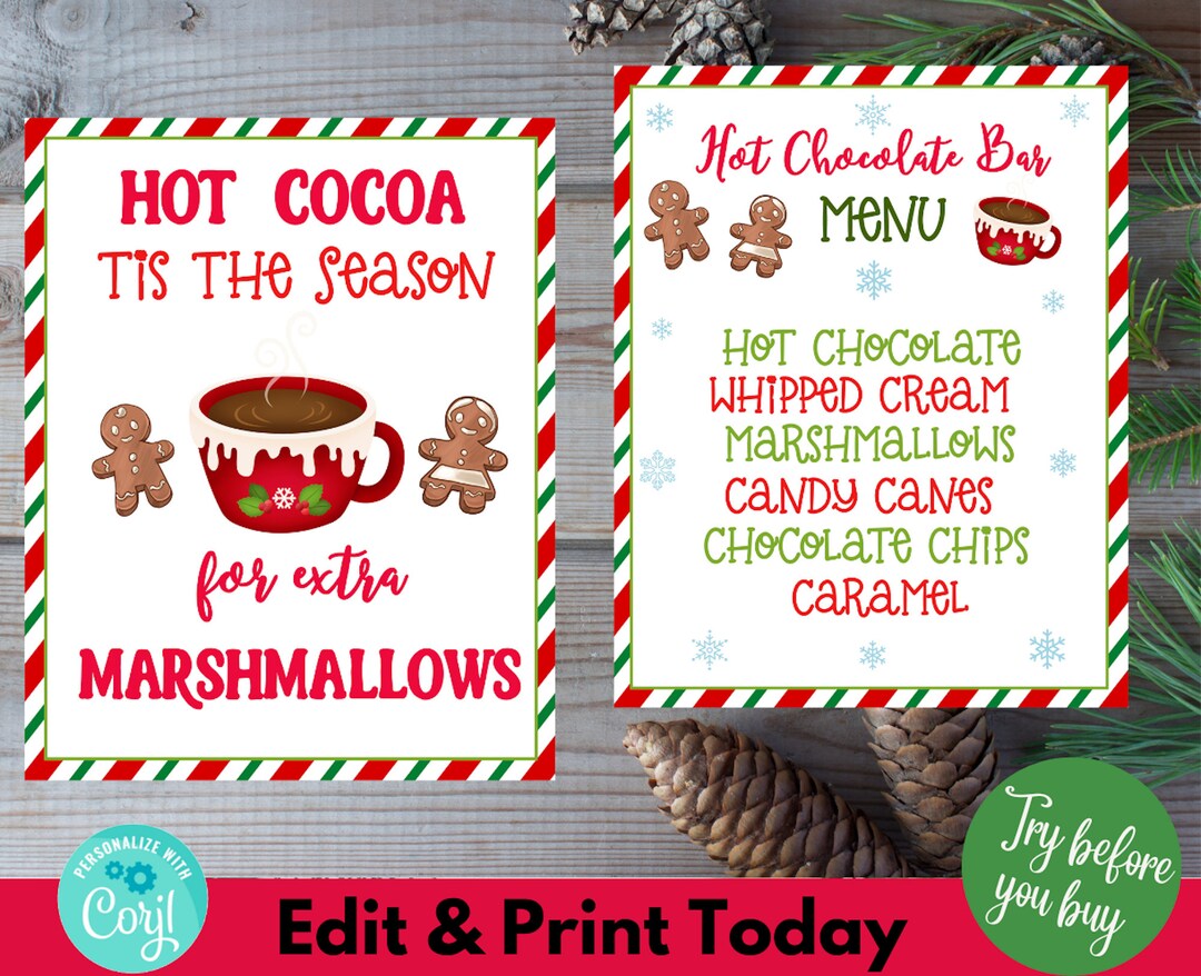 Hot Chocolate Bar Printable Sign, Instant Download Cocoa Bar Sign, Hot ...