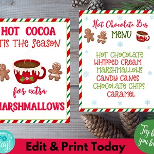 Hot Chocolate Bar Printable Sign, Instant Download Cocoa Bar Sign, Hot Chocolate Event, Christmas Office Party Sign, Christmas Teacher Party imagem 1