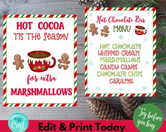 Hot Chocolate Bar Printable Sign, Instant Download Cocoa Bar Sign, Hot Chocolate Event, Christmas Office Party Sign, Christmas Teacher Party