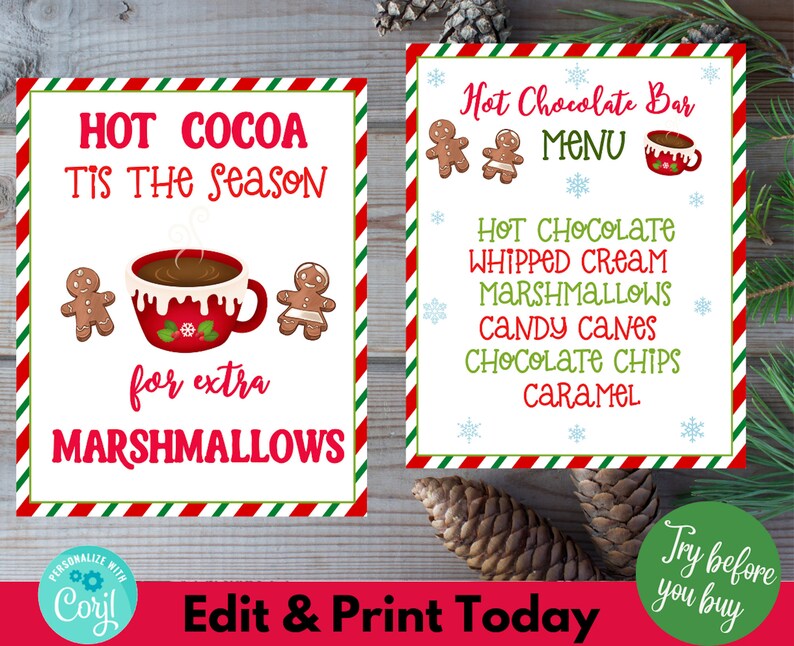 Hot Chocolate Bar Printable Sign, Instant Download Cocoa Bar Sign, Hot Chocolate Event, Christmas Office Party Sign, Christmas Teacher Party imagem 1