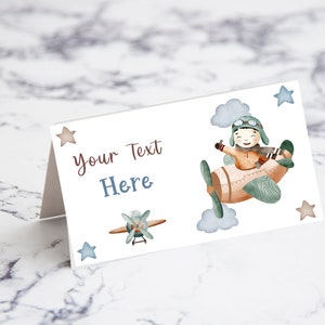 Editable Airplane Food Tent Printable Airplane Party Food Card Airplane Place Card Party Airplane Party Decor Name Place Card